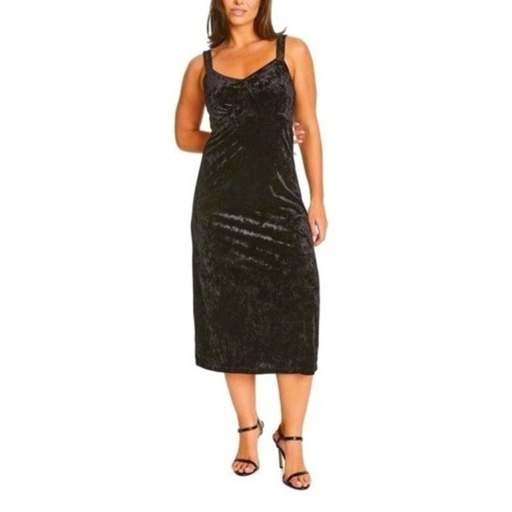 Jessica Simpson Velvet Midi Dress Evening Party Cocktail Black Sz L /#5378